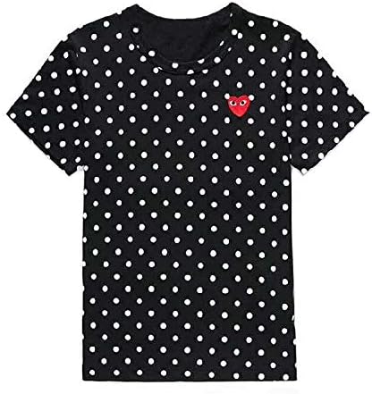 Red Dot Boutique 118 - Heart White Polka Dots Tee T Shirt Long Sleeves Unisex Black