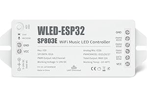 BTF-LIGHTING ESP32 WLED LED Strip Controller SP803E Built-in Mic DIY Dynamic Modes UART USB Type-C Download for WS2811,WS2812,SK6812,WS2814,WS2815 Addressable LED Strip/Matrix,PWM Dimming CCT RGB LED