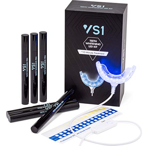 VS1 Teeth Whitening All In One Kit - No Sensitivity - Includes 6 Teeth Whitening Pens 36% Carbamide Peroxide and Our Safe 16x LED Light Mouth Piece Whitens Teeth in Just 10 Minutes
