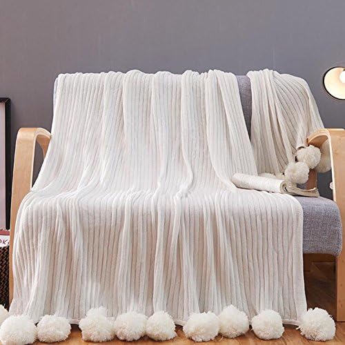 MEL Toy Knitted Throw Blanket for Bedding and Napping Pompoms Throw Blanket Sofa Couch Travel Camping Blanket-100cm x 150cm/39 x 59inch,Pink