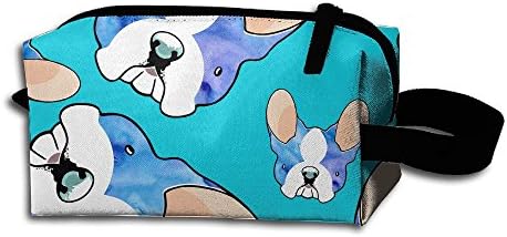 Colorful French Bulldog Dog Cartoon Watercolor Flower Floral Handbag Travel Toiletry Bag