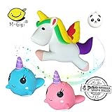 Slow Rising Jumbo ANIMAL SQUISHIES: Unicorn & Whale Cartoon Squishies Kawaii Soft Squeeze Toys Stress Relief Toys For Kids and Adults, 3 Pack