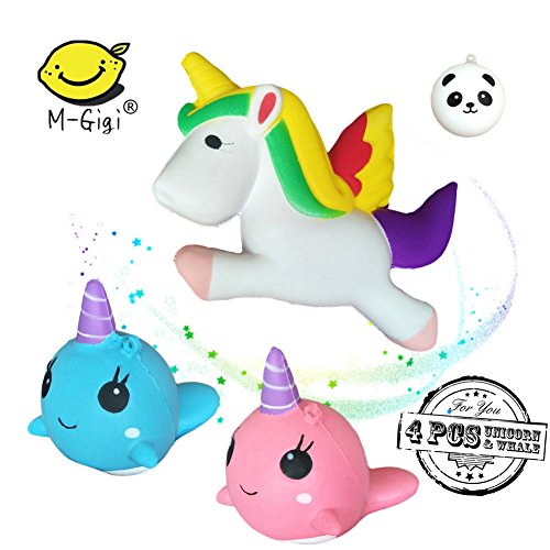 Slow Rising Jumbo ANIMAL SQUISHIES: Unicorn & Whale Cartoon Squishies Kawaii Soft Squeeze Toys Stress Relief Toys For Kids and Adults, 3 Pack
