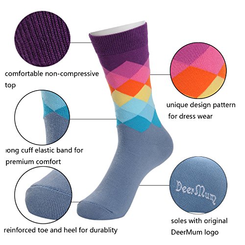 Deer Mum Men's Fashionable Colorful Soft Cotton Socks (5 Pack) (set1)