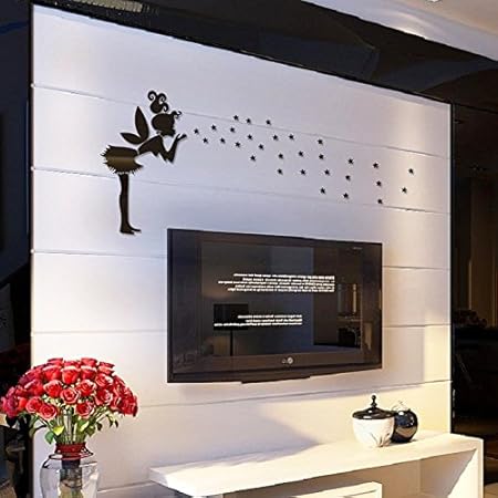 Gouzi Tridimensionale Di Vetro Cristallo Specchio Angeli Fate Tv A Parete Nera Parete Rimovibile Adesivo Per Camera Da Letto Soggiorno Parete Di Sfondo Bagno Studio Barber Shop Amazon It Casa E Cucina
