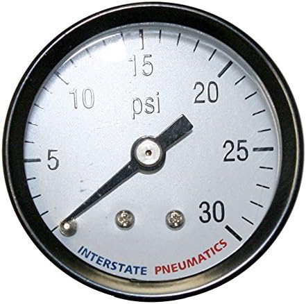 Interstate Pneumatics G2101-030 Pressure Gauge 0-30 PSI 1-1/2 Inch Diameter 1/8 Inch NPT Rear Mount