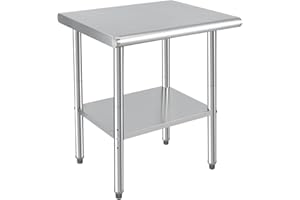 Stainless Steel Prep Table, 24 x 30 Inches NSF Commercial Heavy Duty Work Table with Adjustable Undershelf and Backsplash, Fo