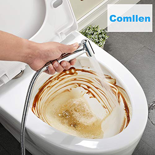 Best Modern Solid Brass Hand Held Cloth Diaper Toilet Sprayer with Chrome Hand Held Bidet Shattaf, 49 Inches Metal Hose, T-valve and Mounting Clip Attachment Adapter