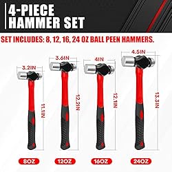 C&T 4-Piece Hammer Set, 8 12 16 24oz, Fiberglass