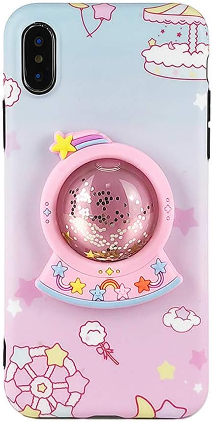 Bling Unicorn Case for iPhone Xs Max 6.5",3D Cartoon Ferris Wheel Cute Crystal Ball Quicksand Glitter Stars Bling Cover, Kawaii Fashion Soft Silicone for Kids Child Teens Girls Women Lady Boys (Pink)