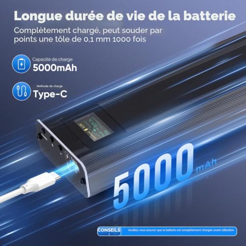 Spot Welder with Battery, Spot Welder, 5000 mAh, OLED Display, Type-C Charging, Automatic and Manual, 80 Adjustable Speeds for DIY Batteries
