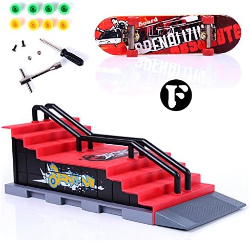 Finger Skateboard Ramps, Mini Finger Skatepark for Tech Deck Finger Skate Boarding Ultimate Sport Training Props Toy for Kids Christmas Gift (F)