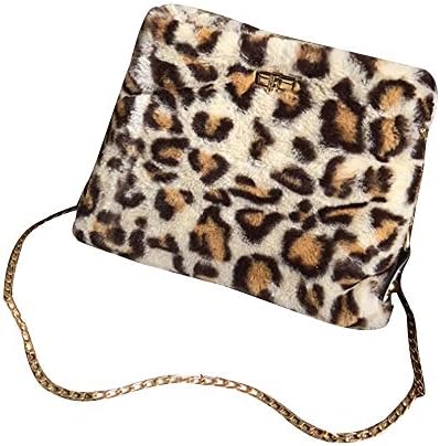 Memela Bag, Leopard Faux Fur Handbag Classy Shoulder Crossbody Bags Purse Flat Pattern Crossbody Bags Chain Handbag Bags