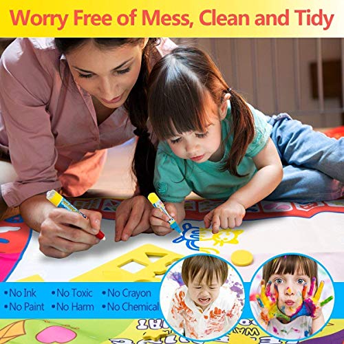 pipigo Water Doodle Mat, Kid Aqua Magic Drawing Mat Coloring Paint Pad for Toddlers with 4 Water Pens and 6 Models, Large Size for 2-3 Kids(31.5" X 23.6")