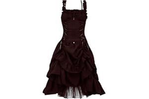 XIAXOGOOL Womens Sleeveless Steampunk Dress Plus Size Halloween Costumes Sexy Spaghetti Strap Lace Masquerade Gothic Dresses