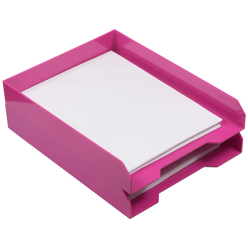 JAM PAPER Stackable Paper Trays - Pink - Desktop Document, Letter, File Organizer Tray - 2/Pack — image 1