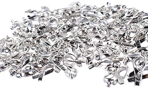 Femitu 140PCS Jewelry Making Cancer Awareness Ribbon Of Hope Charms Pendants (Antiqued Silver)