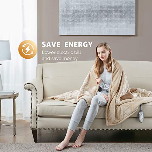 Hyde Lane Sherpa Heated Blanket Beige Luxury 60x70 Oversized Plush