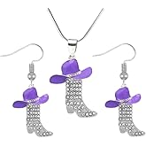 Fuqimanman2020 Colorful Rhinestone Western Boots Necklace Earrings Set for Women Boho Cowgirl Cowboy Enamel Hat Boot Drop Dangle Earrings Country Concert Party Outfits Jewelry Gift
