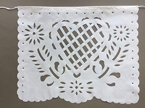 Party Banner All White Plastic papel picado Fiesta 16 feet long designs as pictures.