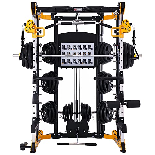 Altas Strength 3059 Smith Machine Home Gym with 1000 lb Capacity and Cables | All-in-one Smith machine with cable system, 1,000 lb capacity, safe solo training, and compact home gym design.