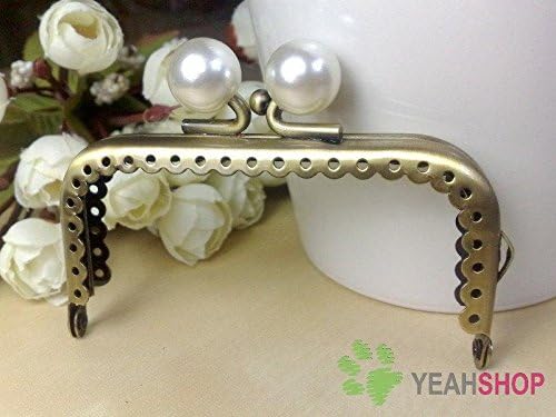 Antique Brass Purse Frame - Rectangle Lace-edge White Candy - 8.5cm / 3.3 inch (RPF-1)