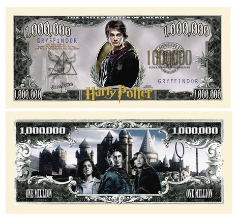 Harry Potter Million Dollar Bill Collectible in Currency Holder