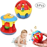 QHTOY DHSM 3 Pack Cartoon Cute Baby Colorful Rattles Plastic Hand Shake Bell Ring Baby Educational Baby Grasping Rattle Toys