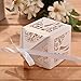 PONATIA 50pcs/Lot 2.3 Inches Laser Cut Pearl Paper Party Wedding Favor Ribbon Candy Boxes Gift Box White (Bride and Groom)