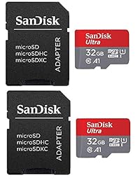 SanDisk 32 GB x2 (64 gb) MicroSD HC Ultra Tarjeta de memoria UHS 1, Clase 10 con Socal Comercio Lector de tarjetas de ranura doble MicroSD HC XC y SD HC XC