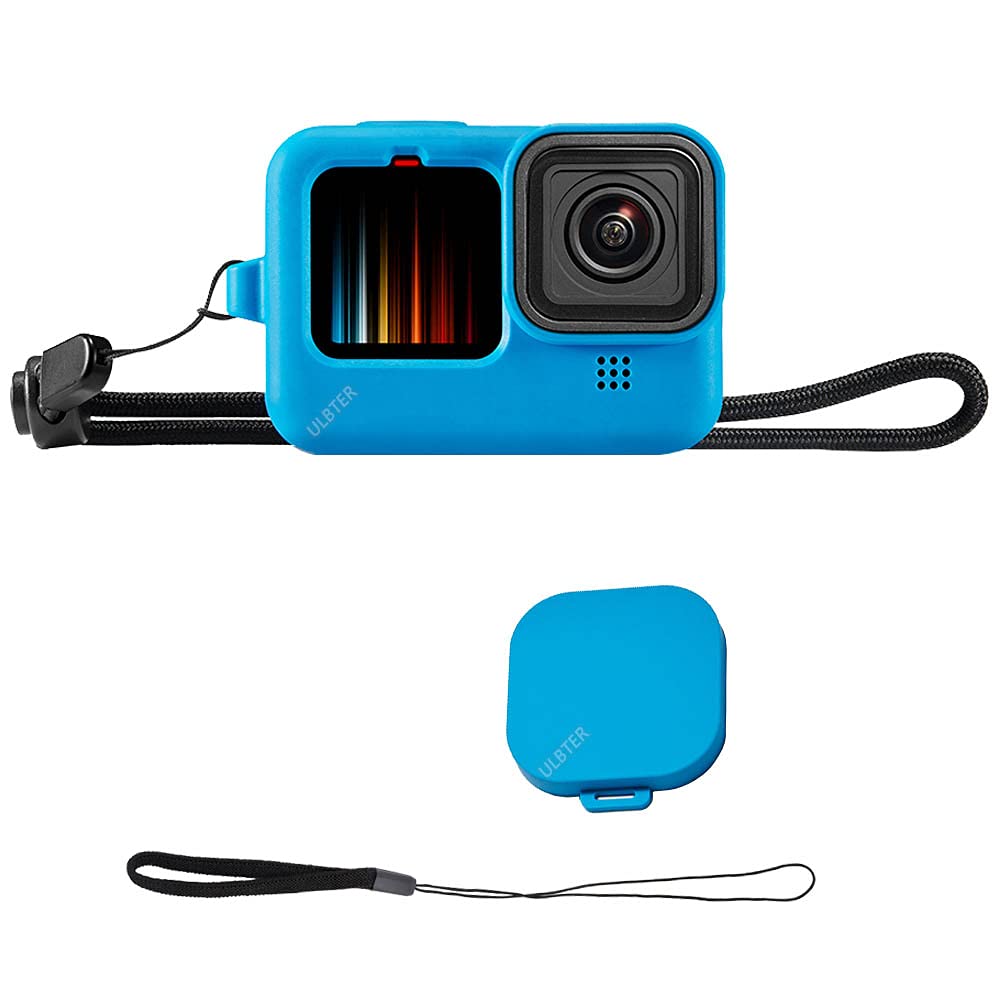 Rubber Sleeve for GoPro Hero 10 9 Hero10 Hero9 Case + Lens Cap Cover Blue + Lanyard + Lens cap keeper ，ULBTER Silicone Protective Case Accessory