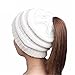 Wholesale Women's Beanie Tail Hats Ponytail Beanie Hats Soft Stretch Cable Knit Messy High Bun Knit Beanies Warm Winter Chunky Skull Cap for Sports Outdoor White
