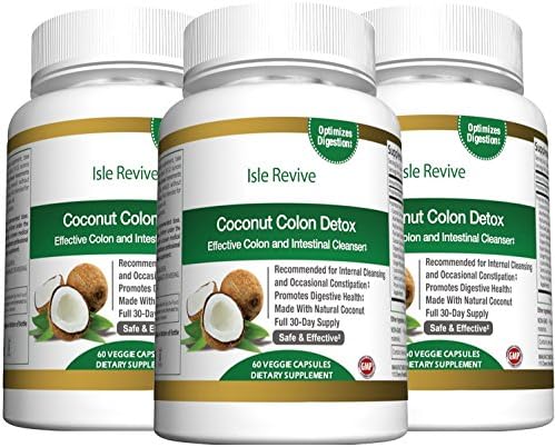 Coconut Colon Detox Cleanse for Weight Loss - with Aloe Psyllium Husk Flax Seed Licorice Root Ginger Best All Natural Healthy Digestive Laxative Constipation Cleanser - 3 Bottles 60 Capsules