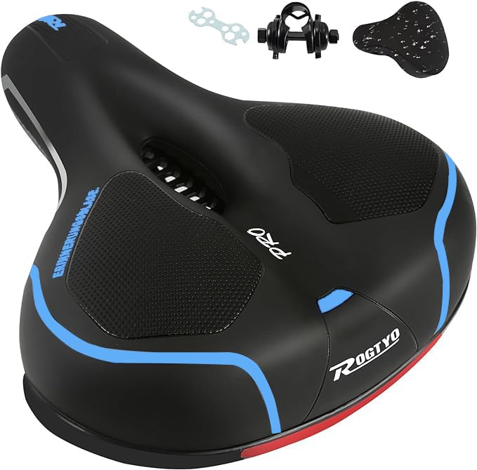 ROGTYO Bike Seat, Bicycle Saddle Pro 2.0 Bike Seat Cushion Big Bum Extra Comfort Bike Saddle Breathable Mountain Bike Seat for MTB Mountain Bike, Folding Bike, Road Bike, Spinning Bike (Blue)