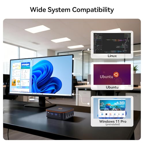 Huidun 【3 Years Guarantee】 H50 Mini PC Win 11 Pro, AMD Ryzen, 16GB DDR4 512GB M.2 SSD Computer, Dual 4K Display (HDMI/DP), Double WiFi/USB 3.2 Mini Desktop Computer for Home Office Business