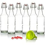 Swing Top Glass Bottles Brewing Bottles for Kombucha, Beer, Kiefer - 16 oz. - Grolsch Style Bottle (6 Set) with Funnel