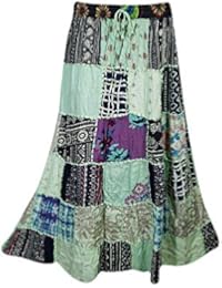 Womens Patchwork Skirts Artistically Inspired Flowy Vintage Ethnic Printed Long Skirts