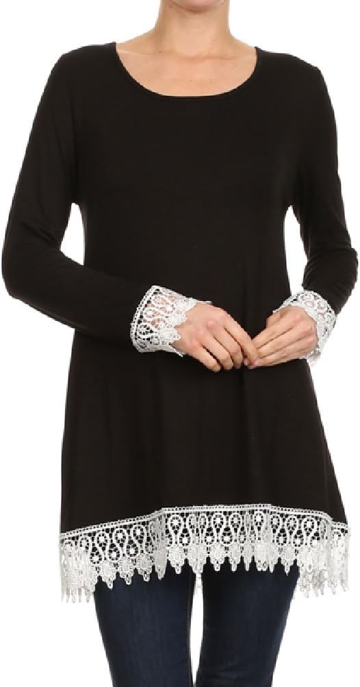 Ever77 Women's Long Sleeves Rayon Tunic Top With Crochet Trim/Made In USA/TT1055