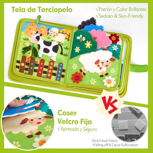 hahaland Montessori Book 1 Year - 20 in 1 Busy Activity Board, Interactive Book Montessori Toys for Children 1 2 3 Years - 10 Pages Animals Farm