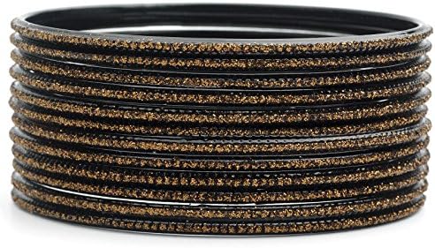 ALANNAHS ACCESSORIES 12 Pack Thin Narrow Glitter Bangle Bracelet Set In 9 Colours