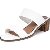 Sugar Women's Heeled Two Band Slide Sandal: Square Open Toe, Low Block Chunky Heels, Slip-On Comfort - Halo