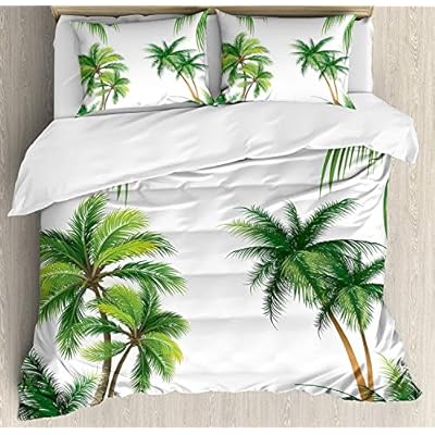 Ambesonne Tropical Duvet Cover Set, Coconut Palm Tree Nature Paradise Plants Foliage Leaves Digital Illustration… 51K7vFpbNML