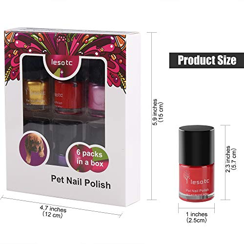 Dog Nail Polish Set, 6 Color Set (Pink, Purple, Red, Gold, Blue, Silver), Non-Toxic Water-Based Pet Nail Polish, Natural and Safe, Suitable for All Pet (Birds, Mice, Pigs and Rabbit), Easy to Remove