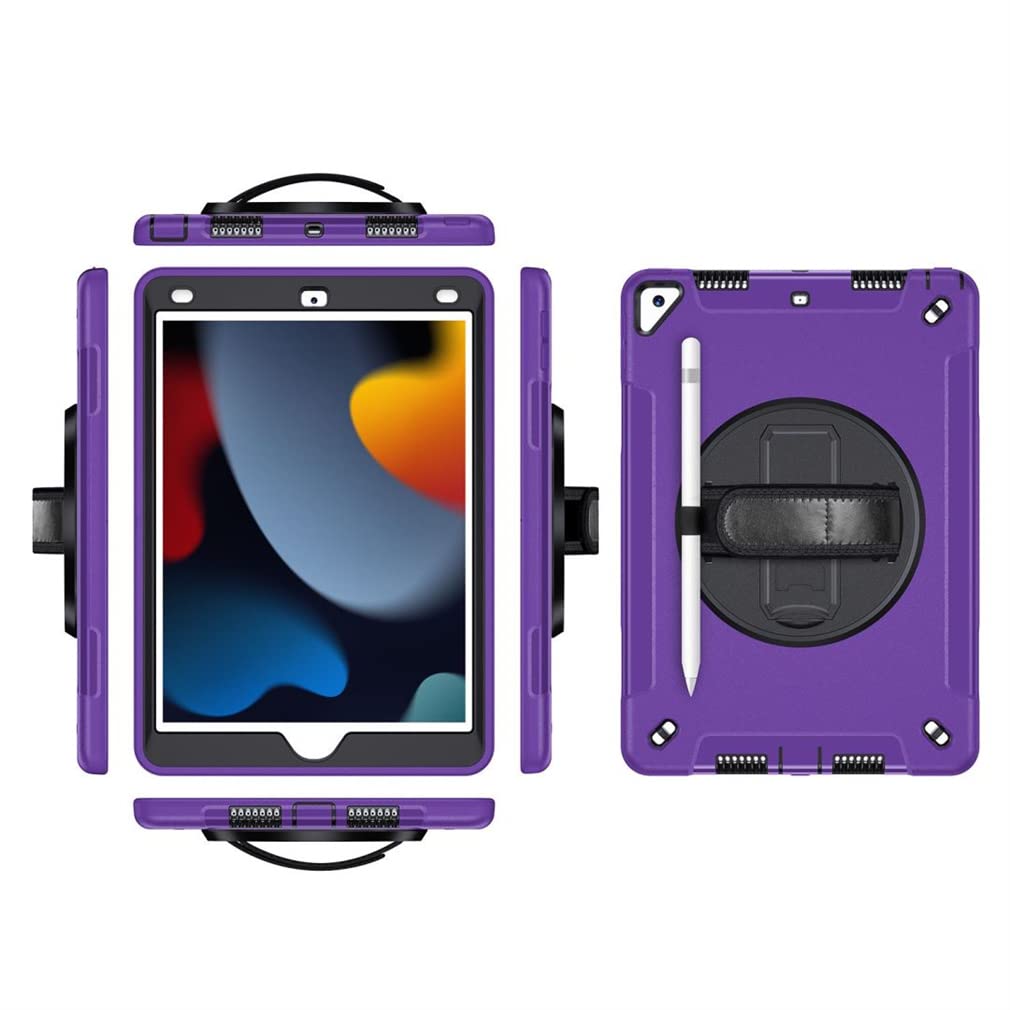 Case for iPad Air3 10.5 2019 with 360 Degree Rotatable Wrist Strap, Three-in-one Robust Case with Folding bracket and Screen Protector for pro 10.5 2017, Purple