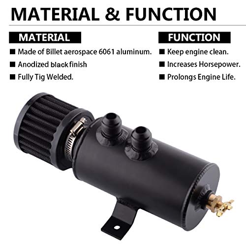 ESPEEDER Universal 10AN Aluminum Baffled Oil Catch Can Brushed Reservoir Tank with Breather Filter 750ml Black