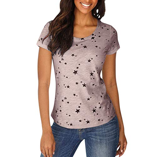 Funic Women Stars Print Summer Loose Short Sleeve Casual T-Shirt Blouse Tops(Gray,S)
