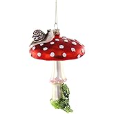 Cody Foster & Co Thicket Mushroom Ornament, Handcrafted Glass, Red with White Dots