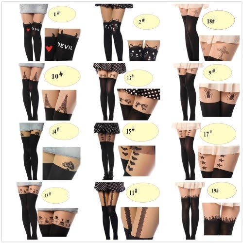 Fun Daisy Cute Tattoo Socks Sheer Pantyhose Tights Stockings (#19 Country)
