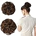 REECHO Messy Bun Hair Piece, 2PCS Tousled Updo Hair Bun Extensions Hair Scrunchies Curly Wavy Ponytail Hairpieces Hair Accessories for Women Girls - Dark Brown with Strawberry Blonde Highlights