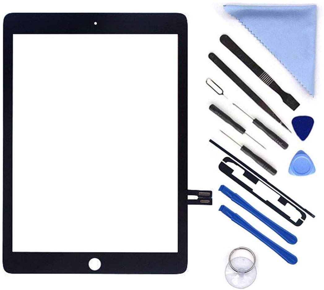 E-Soul Black Digitizer Repair Kit for iPad 9.7" 2018 iPad 6 6th Gen A1893 A1954 Touch Screen Digitizer Replacement (Without Home Button,Not Include LCD) +Pre-Installed Adhesive + Tools